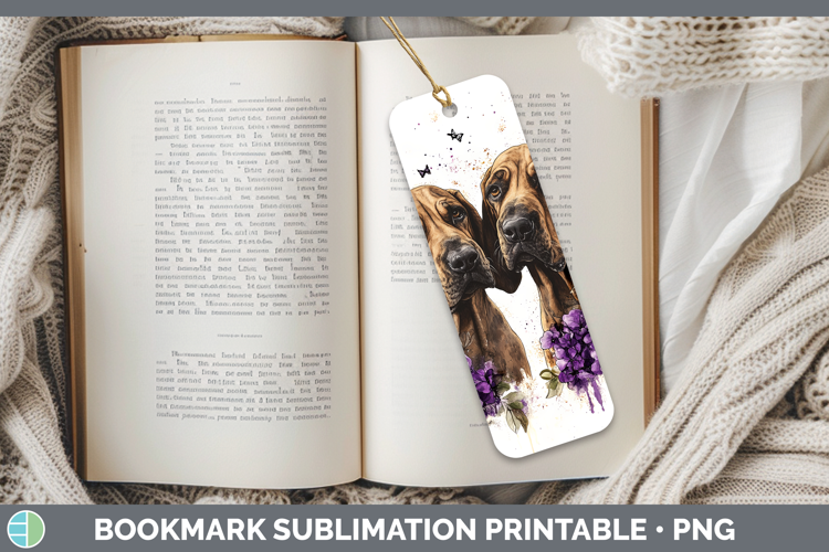 Dogs 02 Purple Drips Bloodhound Bookmark Sublimation Printab