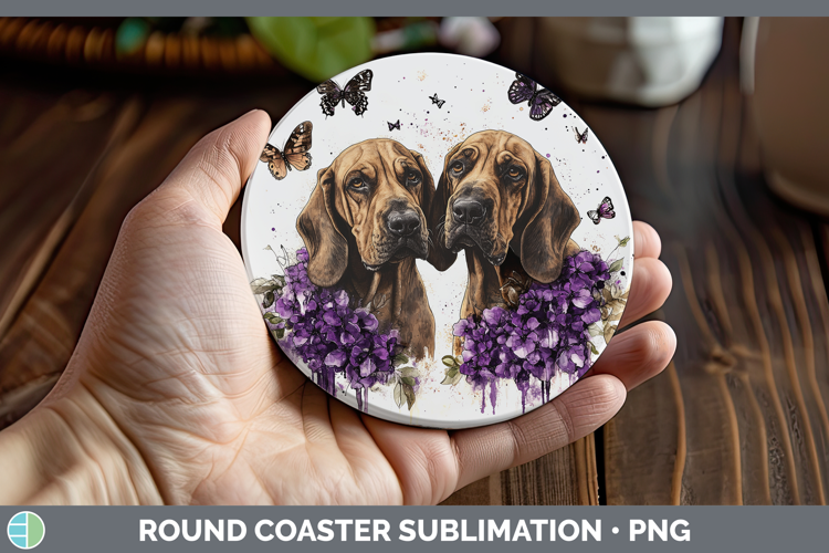 Dogs 02 Purple Drips Bloodhound Round Coaster Sublimation Co