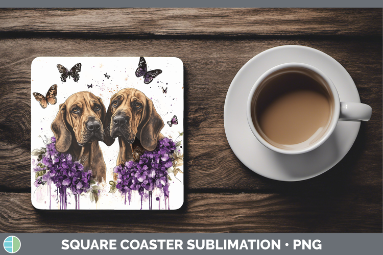 Dogs 02 Purple Drips Bloodhound Square Coaster Sublimation C