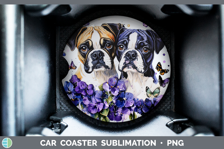 Dogs 02 Purple Drips Boxer Car Coaster Sublimation Designs