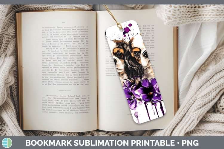 Dogs 02 Purple Drips Cavalier King Charles Spaniel Bookmark