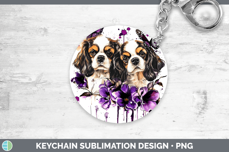 Dogs 02 Purple Drips Cavalier King Charles Spaniel Keychain