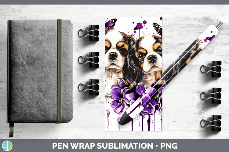 Dogs 02 Purple Drips Cavalier King Charles Spaniel Pen Wrap