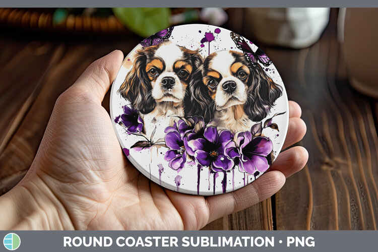 GorgeousDogs 02 Purple Drips Round Coaster design.