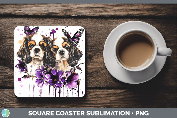 Dogs 02 Purple Drips Cavalier King Charles Spaniel Square Co