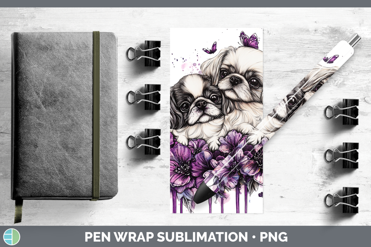 Dogs 02 Purple Drips Pekingese Pen Wrap Sublimation Pen Desi