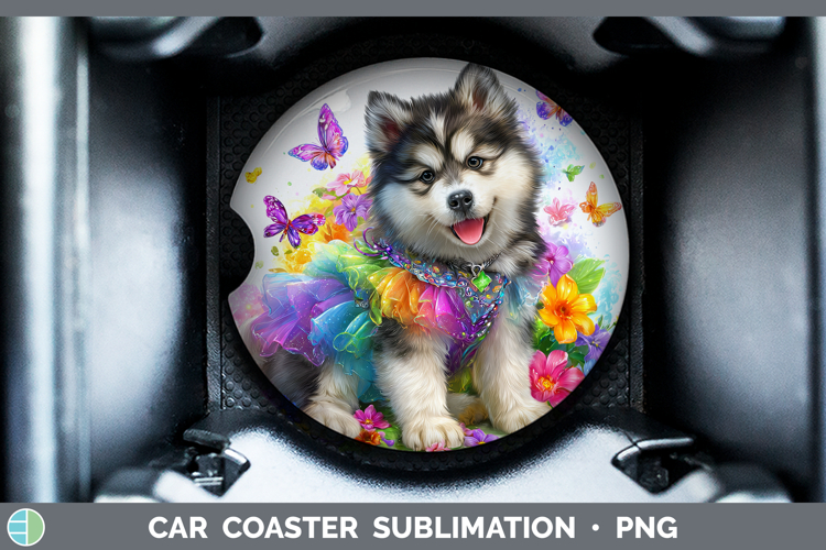Dogs 02 Rainbow Summer Alaskan Malamute Car Coaster Sublimat