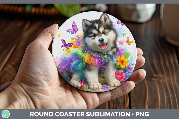 Dogs 02 Rainbow Summer Alaskan Malamute Round Coaster Sublim