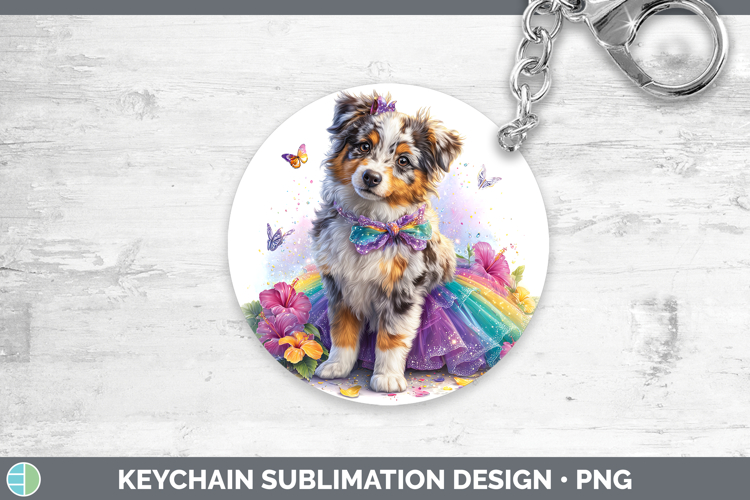 Dogs 02 Rainbow Summer Australian Shepherd Keychain Sublimat