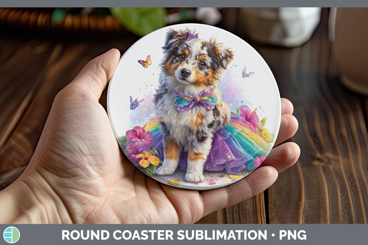 Dogs 02 Rainbow Summer Australian Shepherd Round Coaster Sub