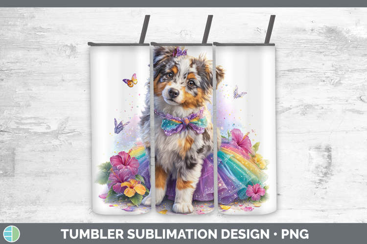 Dogs 02 Rainbow Summer Australian Shepherd Tumbler Sublimati