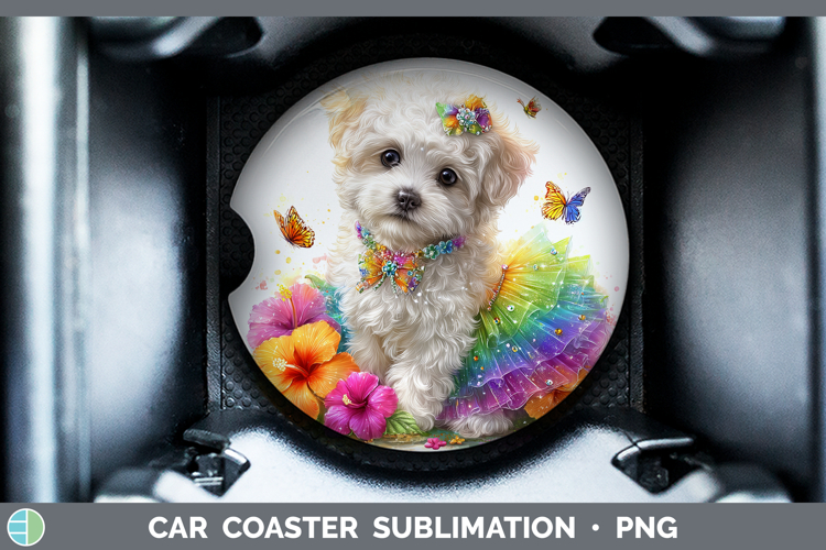 Dogs 02 Rainbow Summer Bichon Frise Car Coaster Sublimation