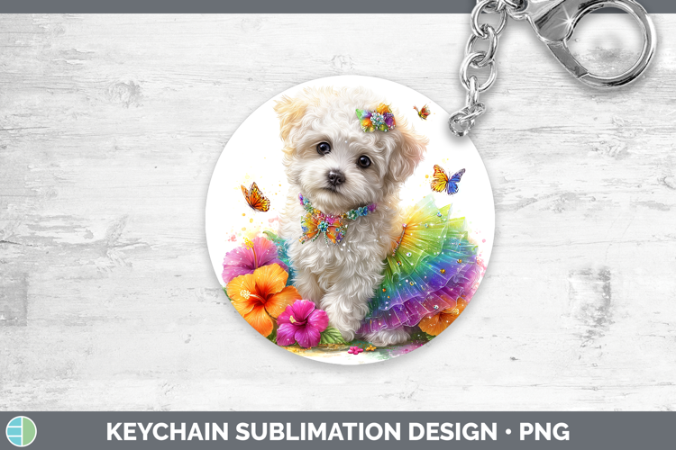 Dogs 02 Rainbow Summer Bichon Frise Keychain Sublimation Key