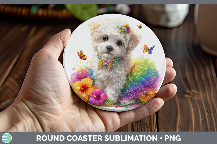 GorgeousDogs 02 Rainbow Summer Round Coaster design.