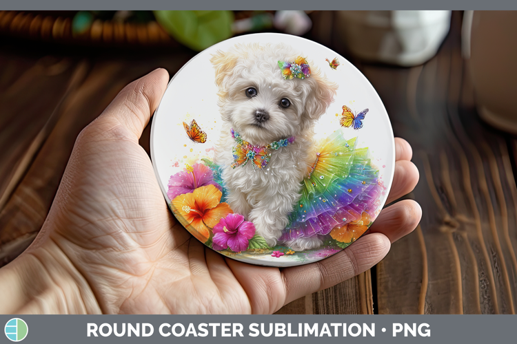 Dogs 02 Rainbow Summer Bichon Frise Round Coaster Sublimatio