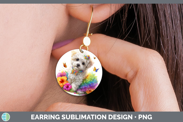Dogs 02 Rainbow Summer Bichon Frise Round Earrings Sublimati