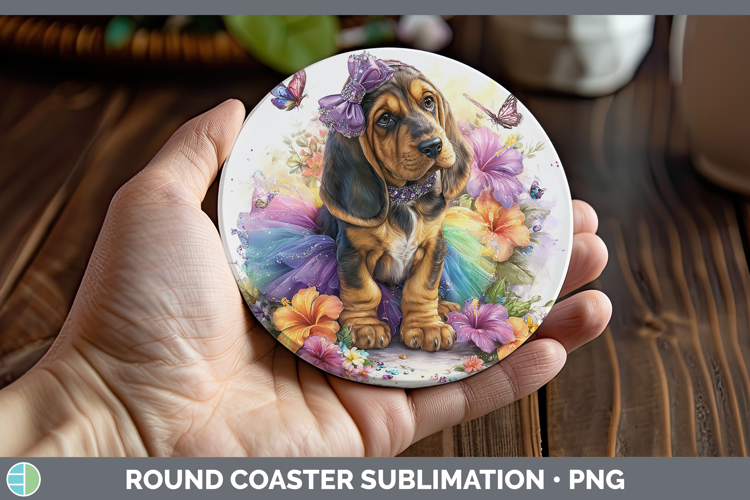Dogs 02 Rainbow Summer Bloodhound Round Coaster Sublimation