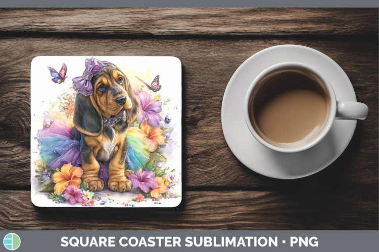 Dogs 02 Rainbow Summer Bloodhound Square Coaster Sublimation