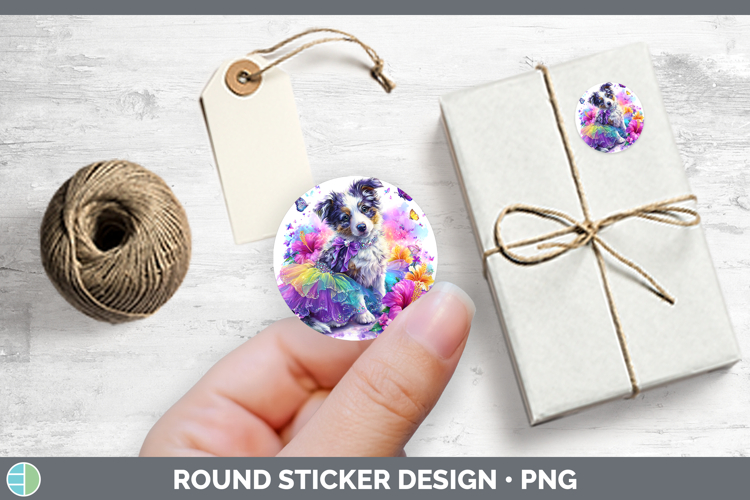 Dogs 02 Rainbow Summer Border Collie Stickers | Round Labels