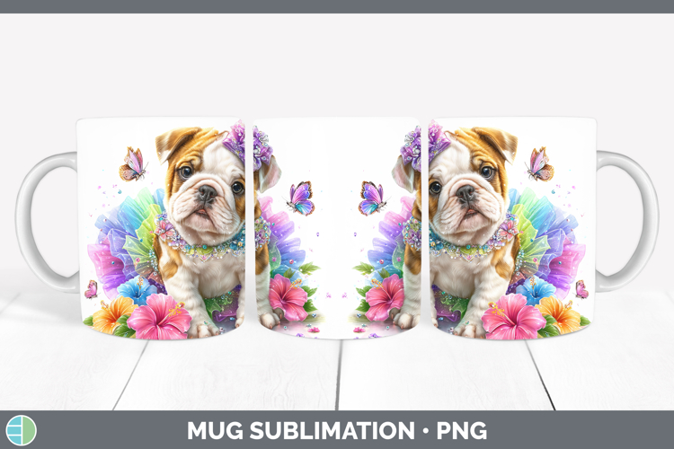 Dogs 02 Rainbow Summer Bulldog Mug Wrap Sublimation Coffee C