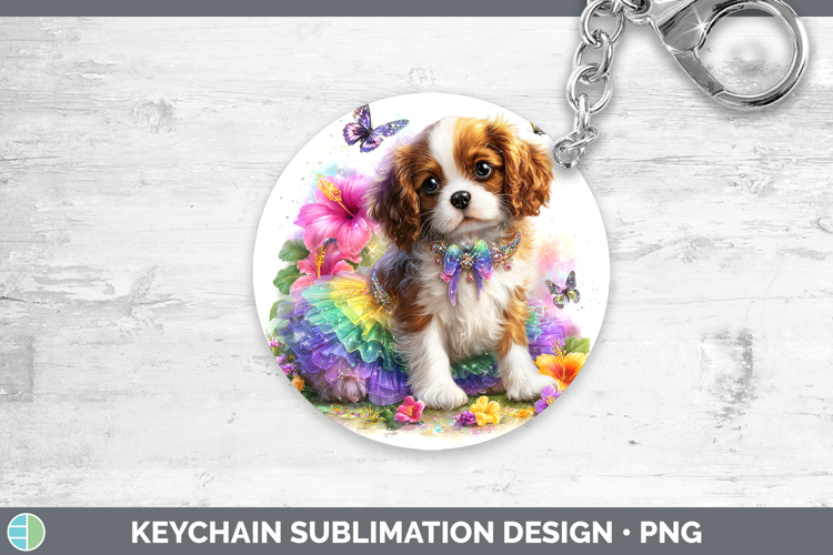 Dogs 02 Rainbow Summer Cavalier King Charles Spaniel Keychai
