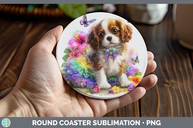 Dogs 02 Rainbow Summer Cavalier King Charles Spaniel Round C
