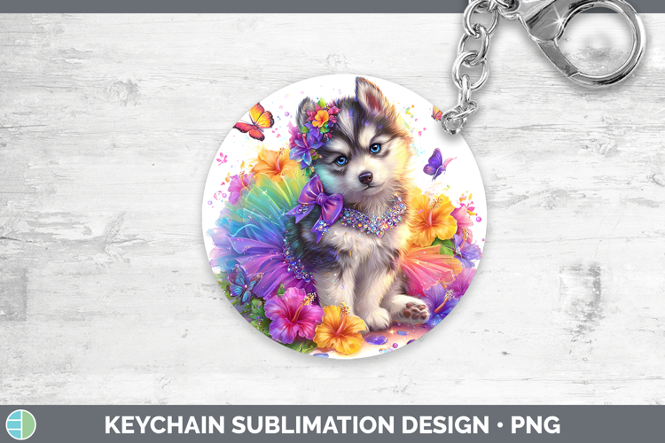 Dogs 02 Rainbow Summer Husky Keychain Sublimation Keyring De