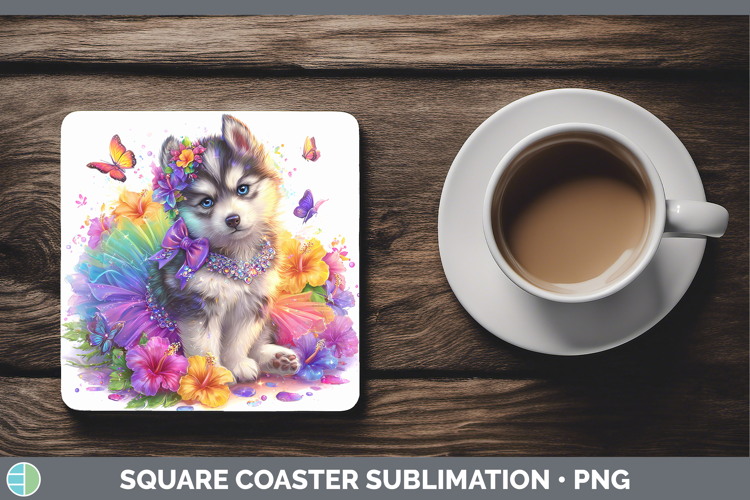 Dogs 02 Rainbow Summer Husky Square Coaster Sublimation Coas