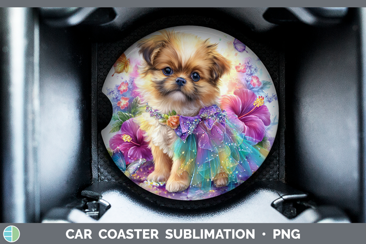 Dogs 02 Rainbow Summer Pekingese Car Coaster Sublimation De