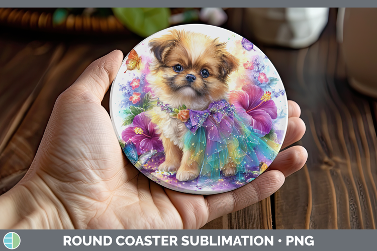 Dogs 02 Rainbow Summer Pekingese Round Coaster Sublimation C