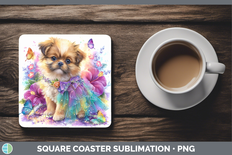 Dogs 02 Rainbow Summer Pekingese Square Coaster Sublimation