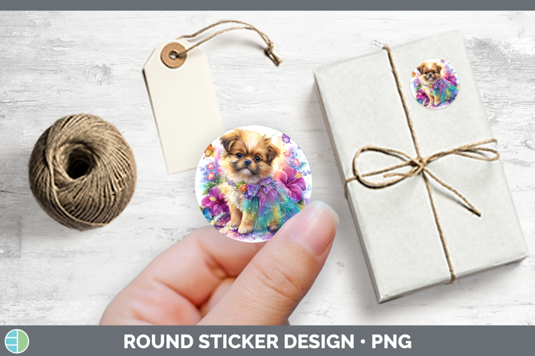 Dogs 02 Rainbow Summer Pekingese Stickers | Round Labels Des
