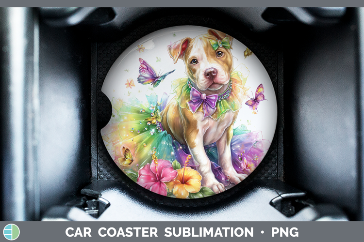 Dogs 02 Rainbow Summer Pit Bull Car Coaster Sublimation Des