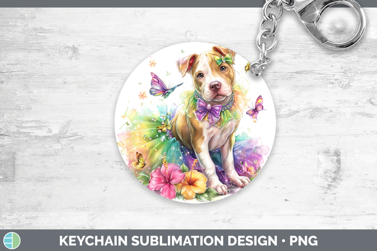 Dogs 02 Rainbow Summer Pit Bull Keychain Sublimation Keyring