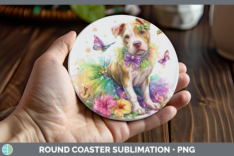 Dogs 02 Rainbow Summer Pit Bull Round Coaster Sublimation Co