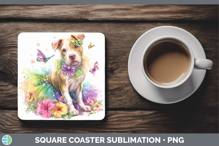 Dogs 02 Rainbow Summer Pit Bull Square Coaster Sublimation C