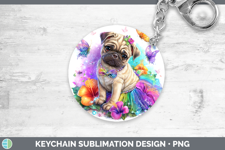 Dogs 02 Rainbow Summer Pug Keychain Sublimation Keyring Desi