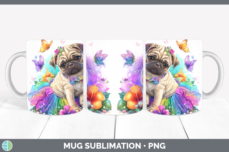 Dogs 02 Rainbow Summer Pug Mug Wrap Sublimation Coffee Cup D