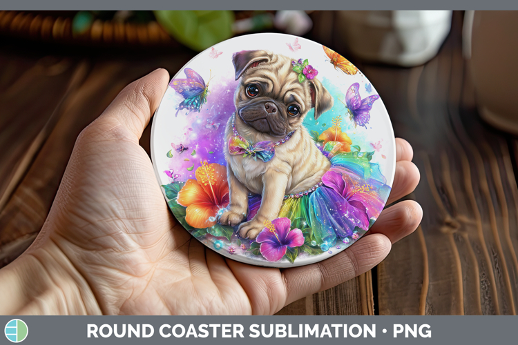 Dogs 02 Rainbow Summer Pug Round Coaster Sublimation Coaster
