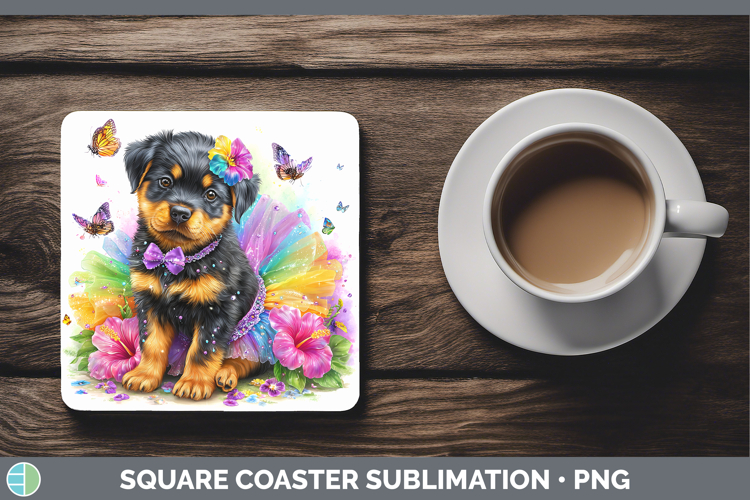 Dogs 02 Rainbow Summer Rottweiler Square Coaster Sublimation