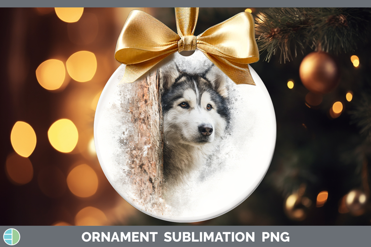 Alaskan Malamute Dogs 02 Tree Peek Ornament Sublimation Desi