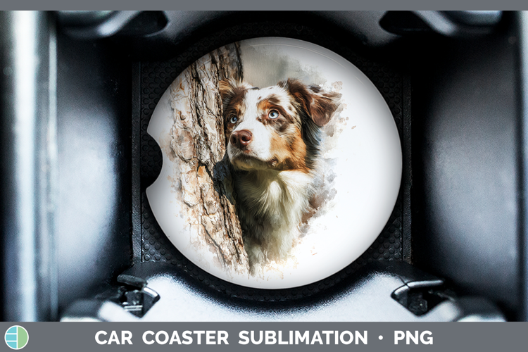 Australian Shepherd Dogs 02 Tree Peek Car Coaster Sublimatio
