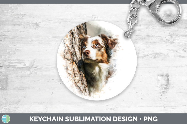 Australian Shepherd Dogs 02 Tree Peek Keychain Sublimation D