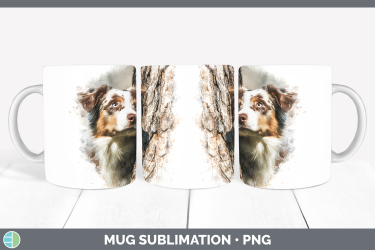 Australian Shepherd Dogs 02 Tree Peek Mug Wrap Sublimation D