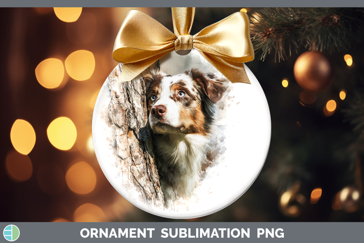 Australian Shepherd Dogs 02 Tree Peek Ornament Sublimation D
