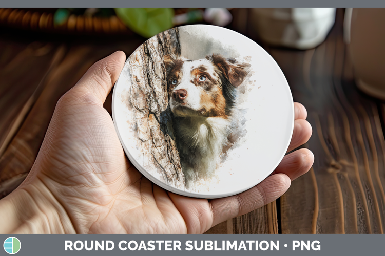Australian Shepherd Dogs 02 Tree Peek Round Coaster Sublimat