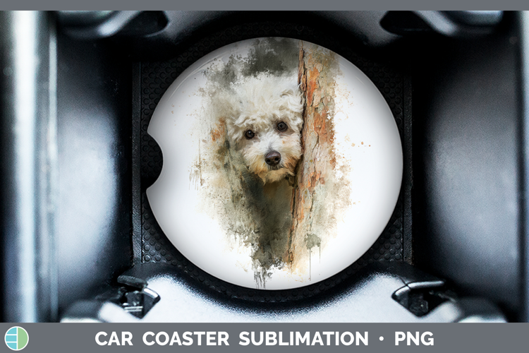 Bichon Frise Dogs 02 Tree Peek Car Coaster Sublimation Desig