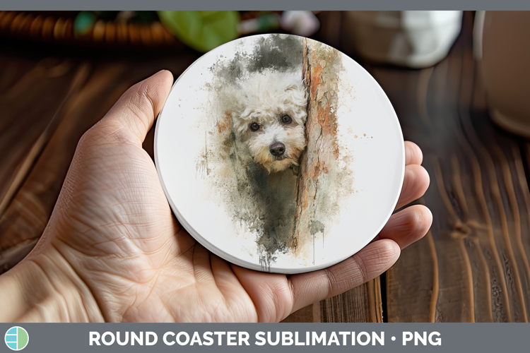 Bichon Frise Dogs 02 Tree Peek Round Coaster Sublimation Des