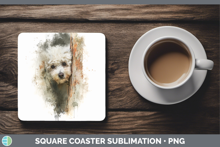 Bichon Frise Dogs 02 Tree Peek Square Coaster Sublimation De