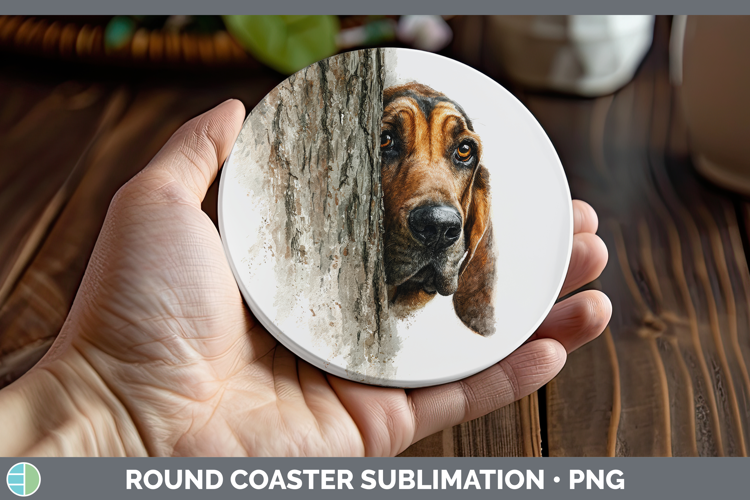Bloodhound Dogs 02 Tree Peek Round Coaster Sublimation Desig
